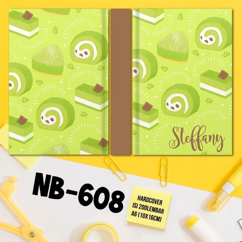 Jual Notebook Custom Aesthetic Cute Snack Illustration, Matcha Rolltart ...