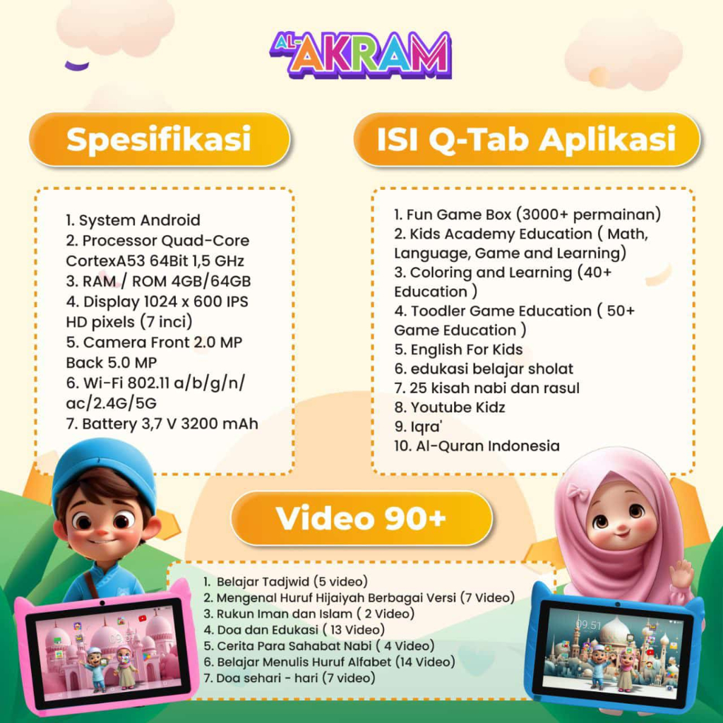 Jual BUY 1 GET 10 QTAB AL AKRAM FREE BUKU TULIS 1 PAK Q-TAB TABLET ANAK ...
