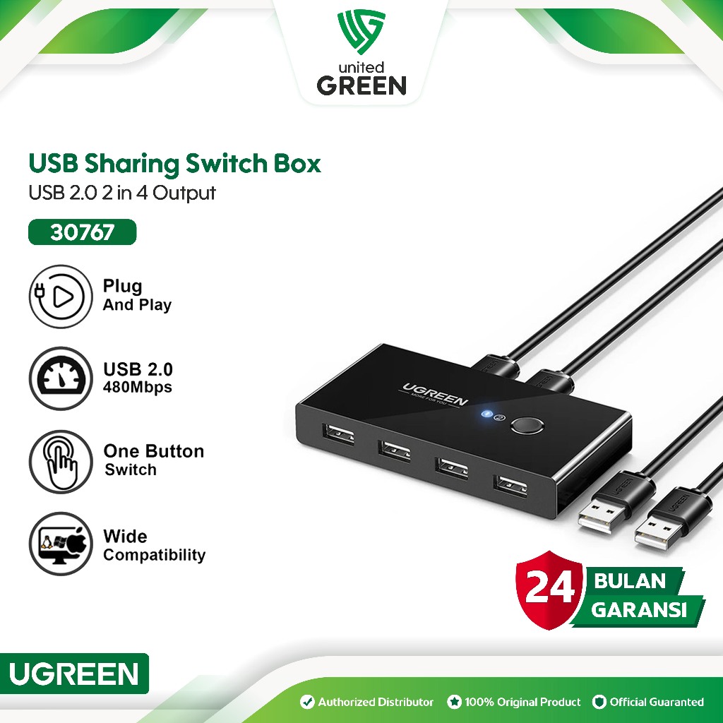 Jual UGREEN Sharing Switch Box USB 2 in 4 Output USB 2.0 For PC 5Gbps ...