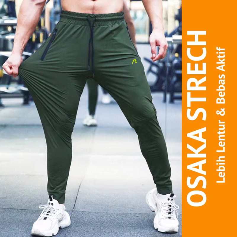 Runoz - Celana Training Olahraga Saku Resleting Unisex Running Gym Jogging Senam Aerobic Sport Fitnes Tebal Elastis