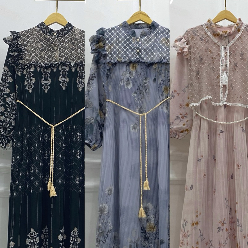 Gamis Lebaran Ceruti Babydoll Dress Brukat Ramadhan Idul Fitri Set Dengan Hijab - foto 2