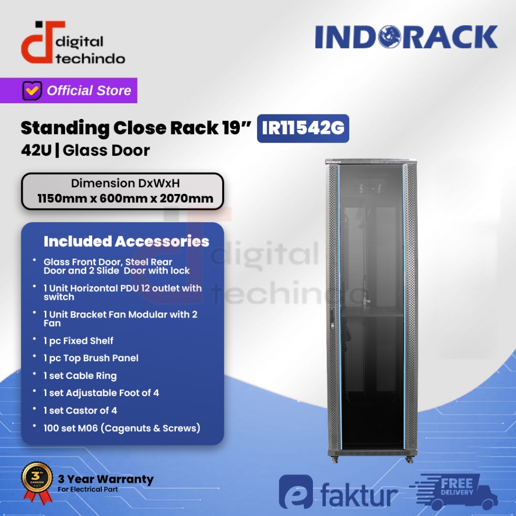 Jual IR11542G Close Rack 42U INDORACK Depth 1150mm Glass Door Rak ...