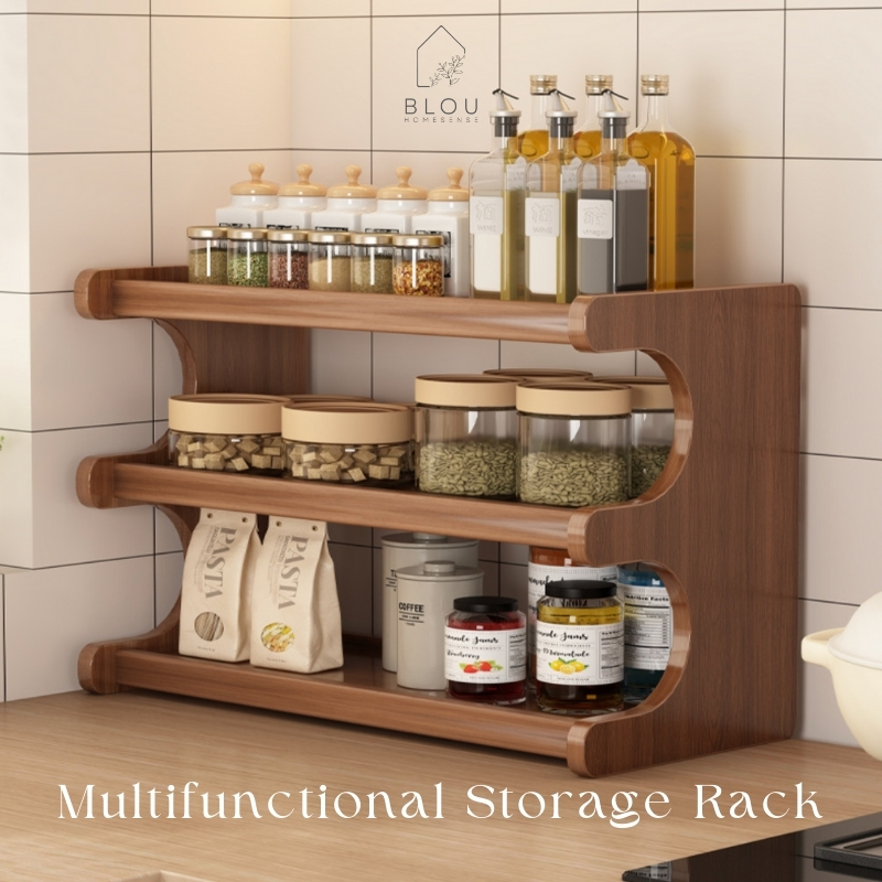Jual Blou Rak Kayu Aesthetic Estetik Kitchen rack seasoning