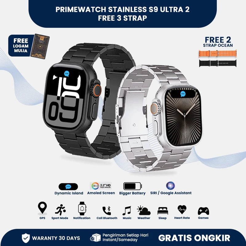 Primewatch ultra2 smartwatch stainless bluetooth 2.2" infinite display dynamic island pria wanita