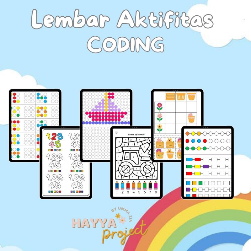 Jual 50 lembar Aktifitas Coding WORKSHEET anak paud TK SD mewarnai ...