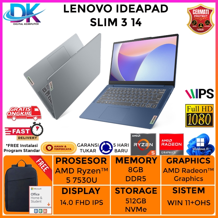 LENOVO IDEAPAD SLIM 14 RYZEN 7530U RAM 8GB 512GB SSD WIN 11+OHS  FHD IPS