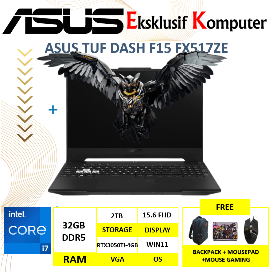 Jual Asus TUF Dash F15 FX517ZE Intel Core i7 12650H Ram 32GB DDR5 2TB ...
