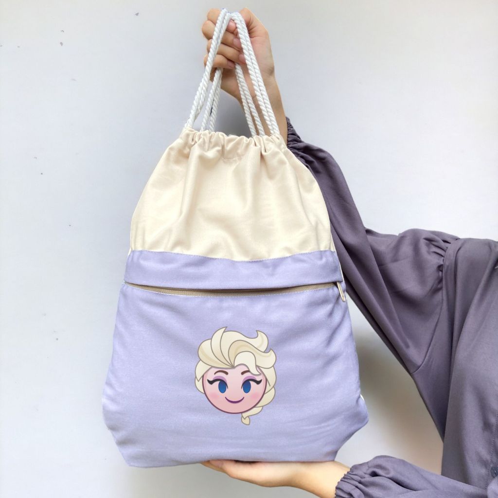 Jual Tas ransel serut wanita saku pocket NAOMI motif elsaa frozen Cute ...