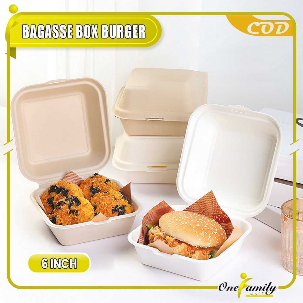 Jual ONE-C1100 Bagasse Box Serat Tebu Lunch Box Burger 6in Food Grade ...