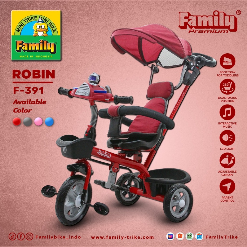 Jual Sepeda Roda Tiga Baby Tricycle Family F-391 / F 391 Robin | Shopee ...