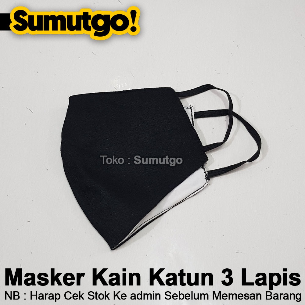 Jual Masker Kain Hitam Murah Earloop / Masker Katun Hitam Polos 3 Lapis ...