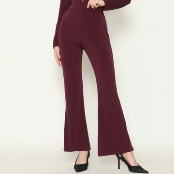 Pluffyschoice Tello Cutbray Highwaist Flare Pants Celana Panjang Wanita Bahan Jersey Bawahan