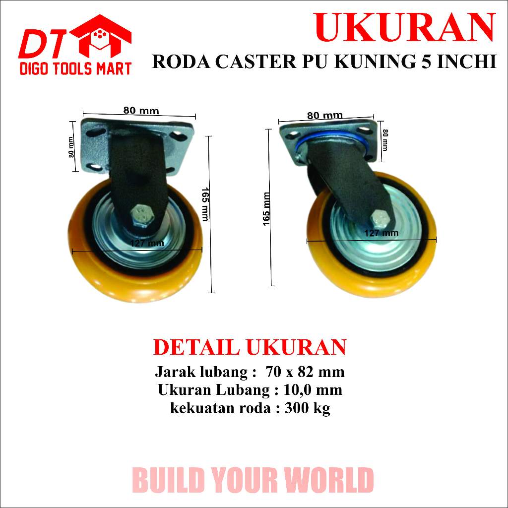 Jual Roda Caster PU Polyurethane Iron Core 5 Inci Kuning Inci Japan ...