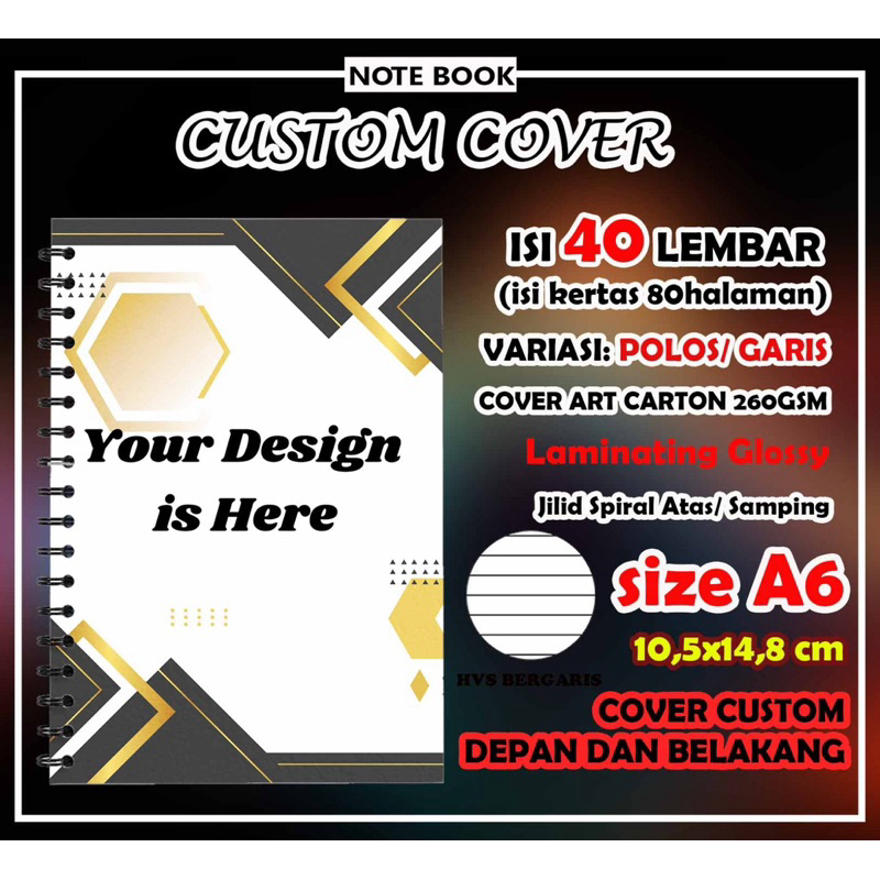 Jual Notes Custom 40 lembar A6 polos / garis Notebook Spiral A6 polos ...