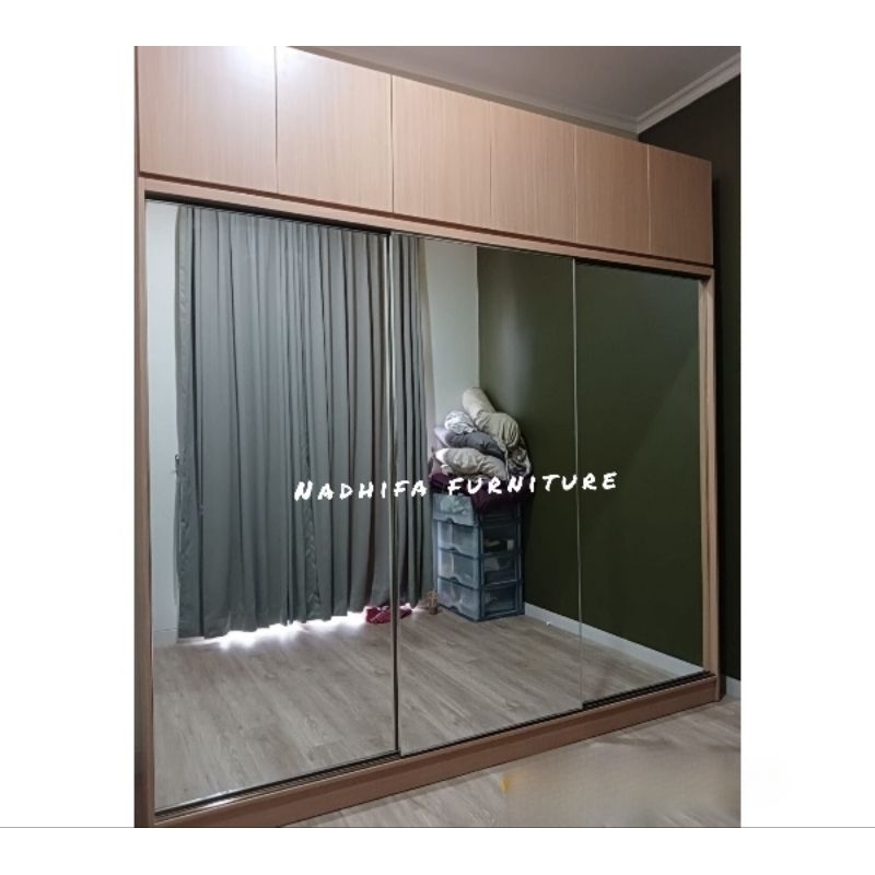 Jual Lemari Pakaian Sliding 3 Pintu Full Cermin Kabinet Lemari Baju