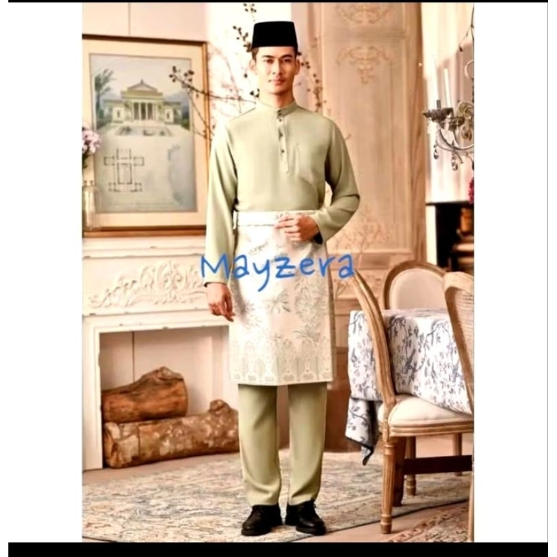 Jual satu set bahan valvet dengan songket baju melayu laki laki
