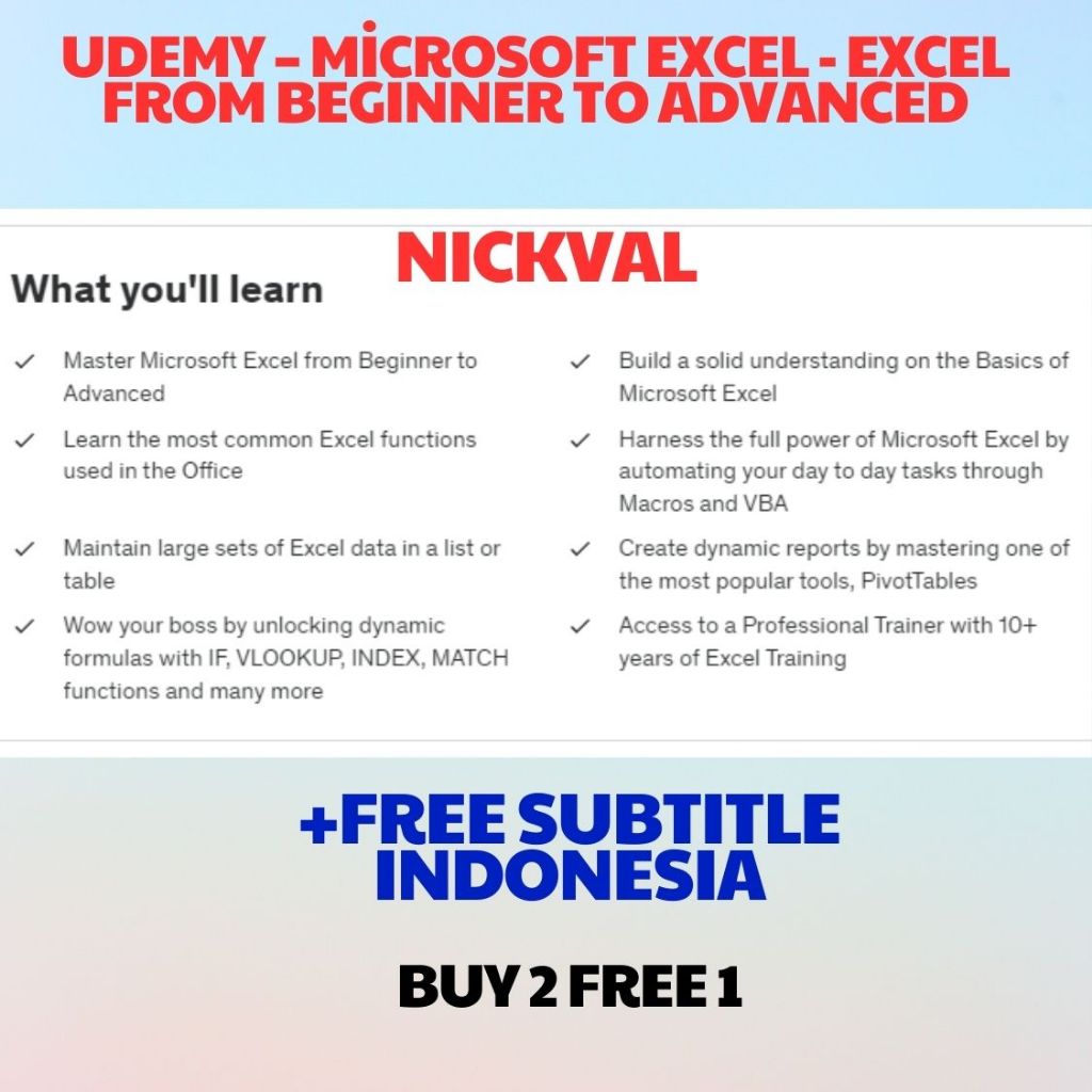 Jual Udemy – Microsoft Excel - Excel from Beginner to Advanced | Shopee ...
