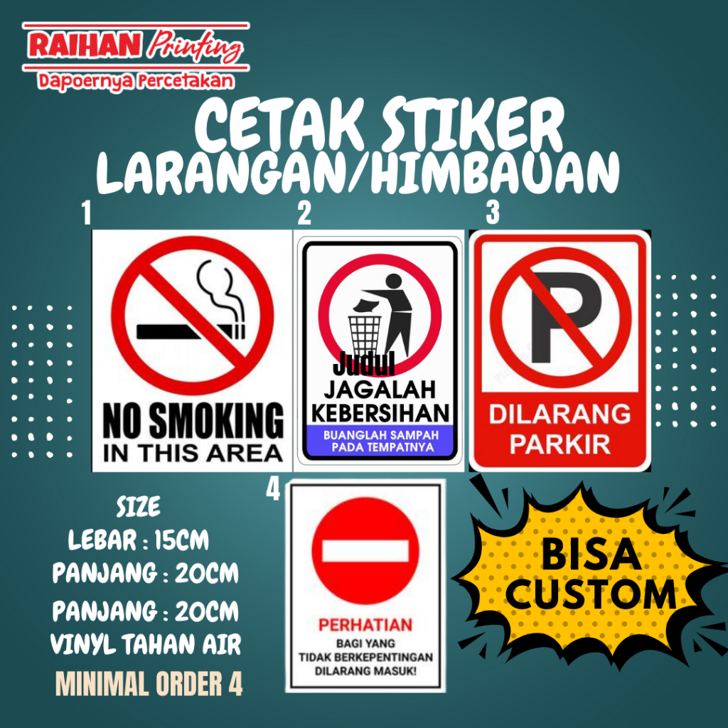 Jual CETAK STIKER LARANGAN/HIMBAUAN DILARANG MEROKOK DLL.. BAHAN VINYL ...