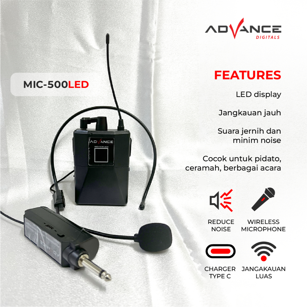 Jual Advance MIC-500 LED Mic Bando Wireless Mic Clip On / Microphone ...