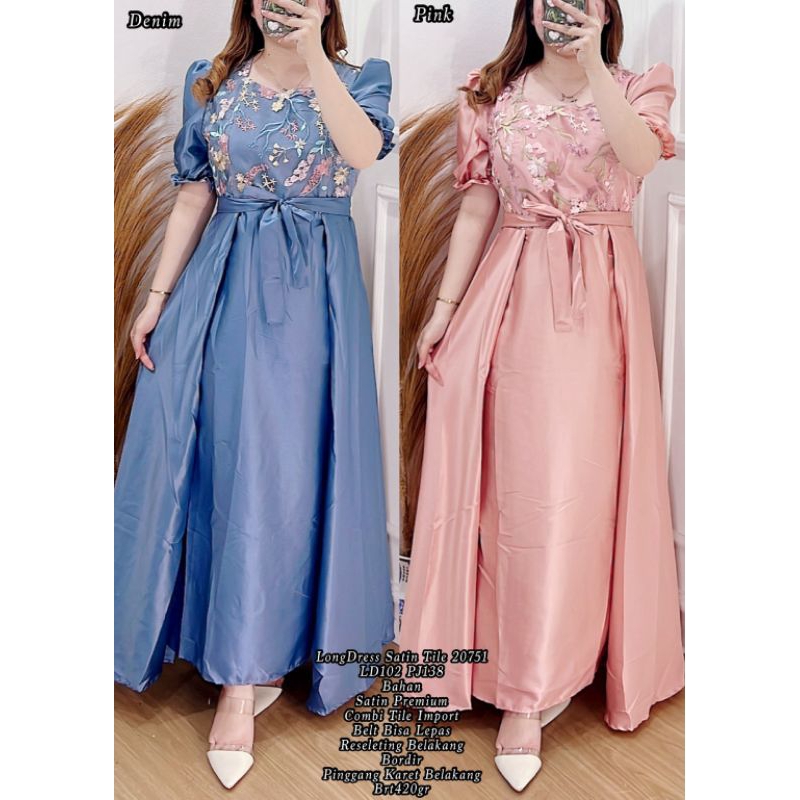 Jual longdress pesta satin 20751 dress satin kondangan Bridesmaid natal 20751 53729 11317 baju pesta wanita Shopee Indonesia