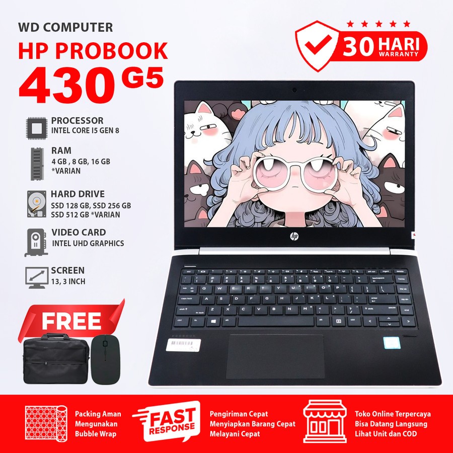 Laptop HP Probook 430 G5 Core I5 Gen Ram 16 Gb Ssd 512 Gb NVME I Windows  11 I Bonus Mouse Dan Tas