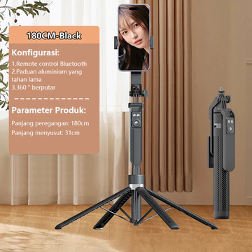 Tech Tongsis Tripod Bluetooth 180CM Paduan Aluminium Selfie Stick 4 Leg Stand Remote Tripod HP