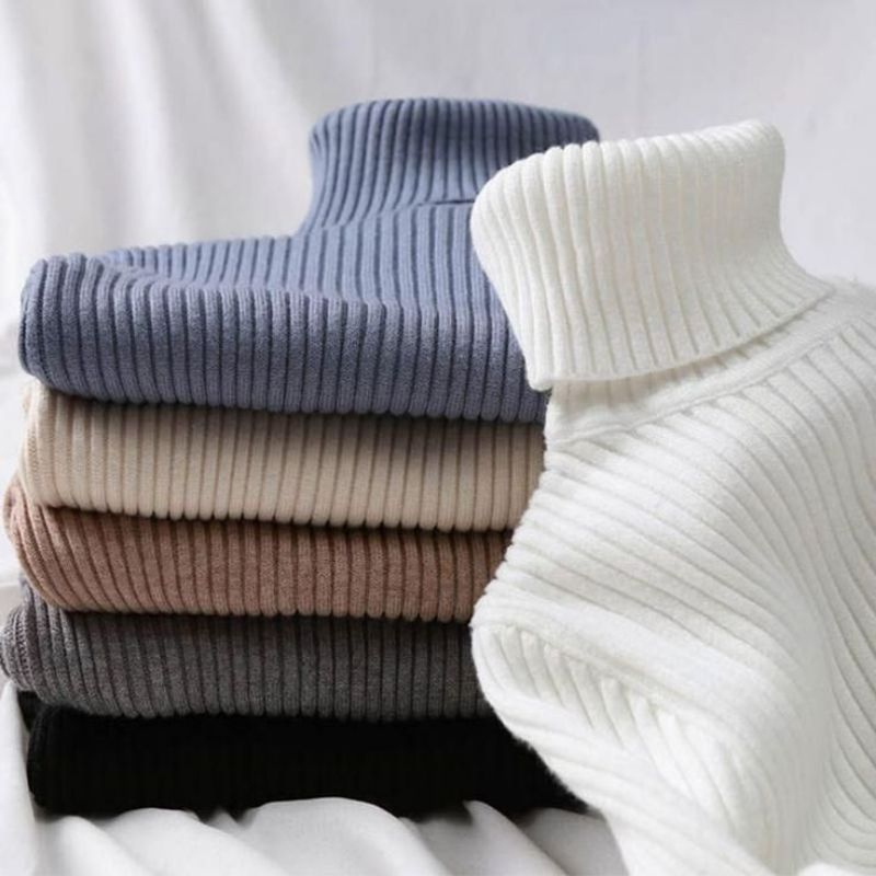 Jual Turtleneck wanita lengan panjang / baju rib kerah tinggi polos ...