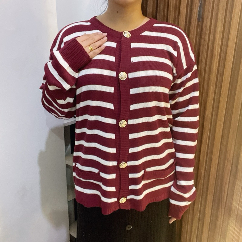 Jual Striped Knit Cardigan Korean Vintage Cardigan Rajut Cardigan ...