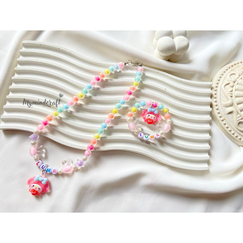 Jual SET KALUNG GELANG m CINNAMOROL BUNNY RAINBOW FREE NAMA