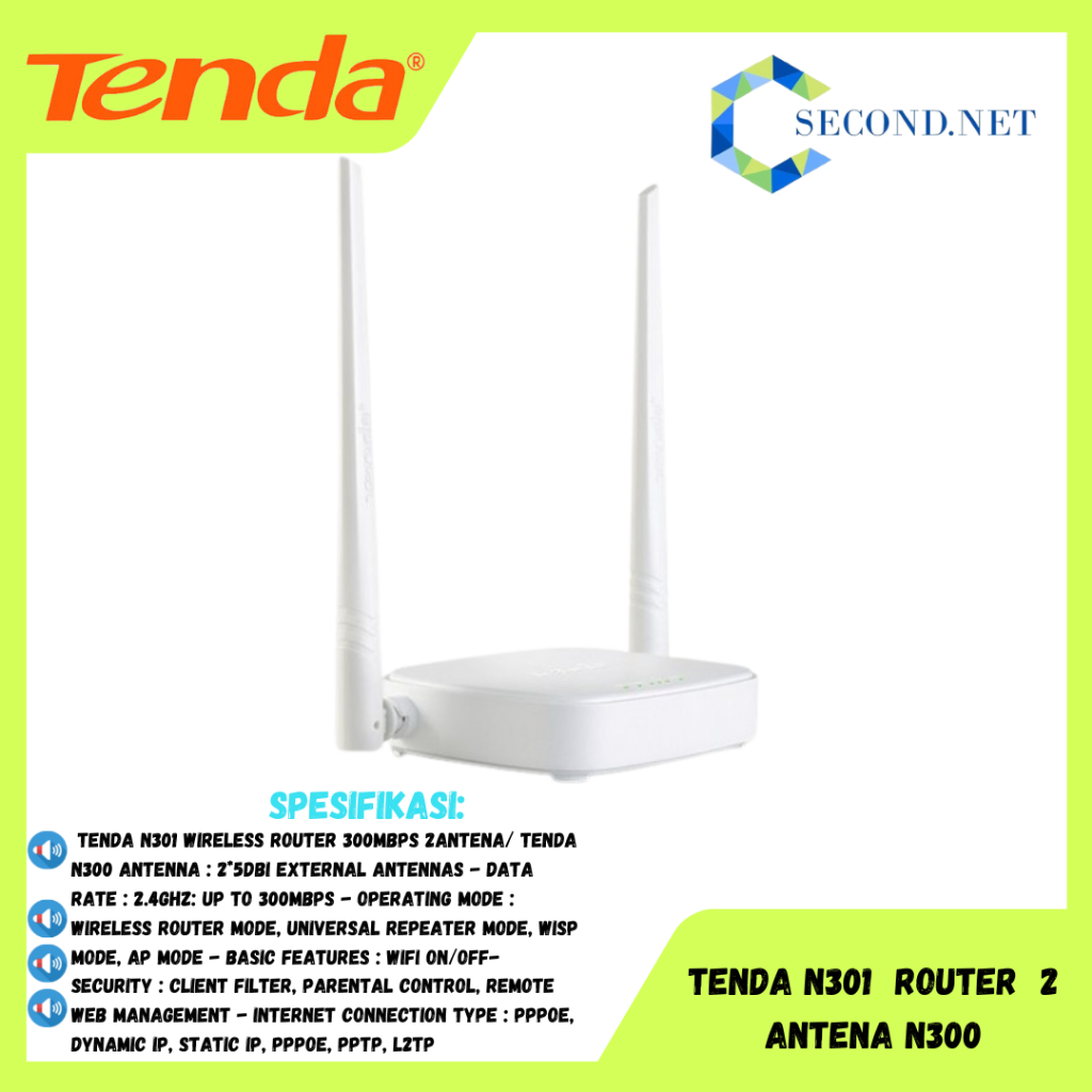 Jual ROUTER WIFI TENDA N301 300Mbs ANTENA 2/N300 BEKAS MIGRASI /CABUTAN ...