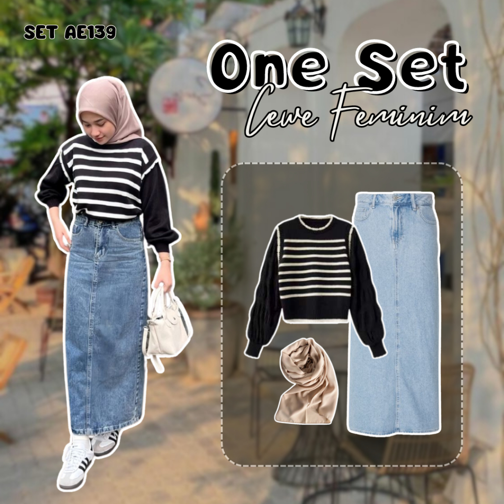 Jual 3 IN 1 One Set Hijab Korean Style Outfit Remaja Wanita Kekinian ...