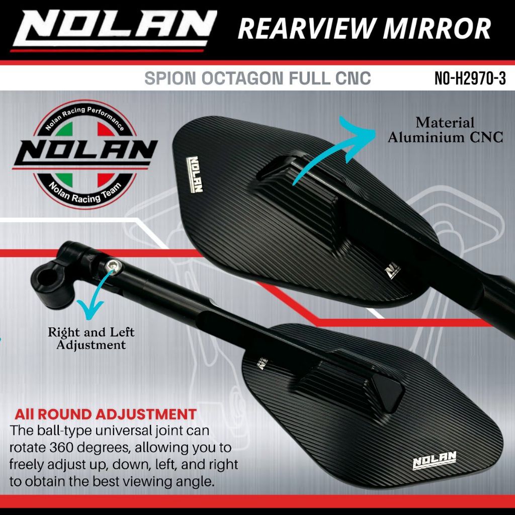 Jual NOLAN Spion Octagon H2970-3 Kaca Putih Bahan Full Aluminium Alloy ...