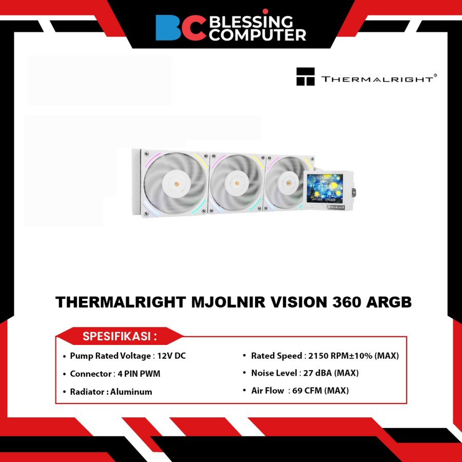 Thermalright Mjolnir Vision 360 ARGB Black Refrigerador líquido de CPU pantalla LCD IPS con resolución de 320x240,para AM5 y LGA1700/1851,'3.5 pulgadas' Pantalla LCD absorbente de imanes para imágenes