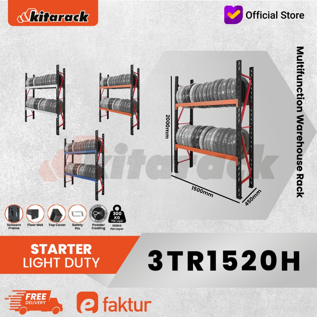 Jual KITARACK Tire Rack 3TR1520 Hitam Series Rak Ban Motor Mobil 300KG ...