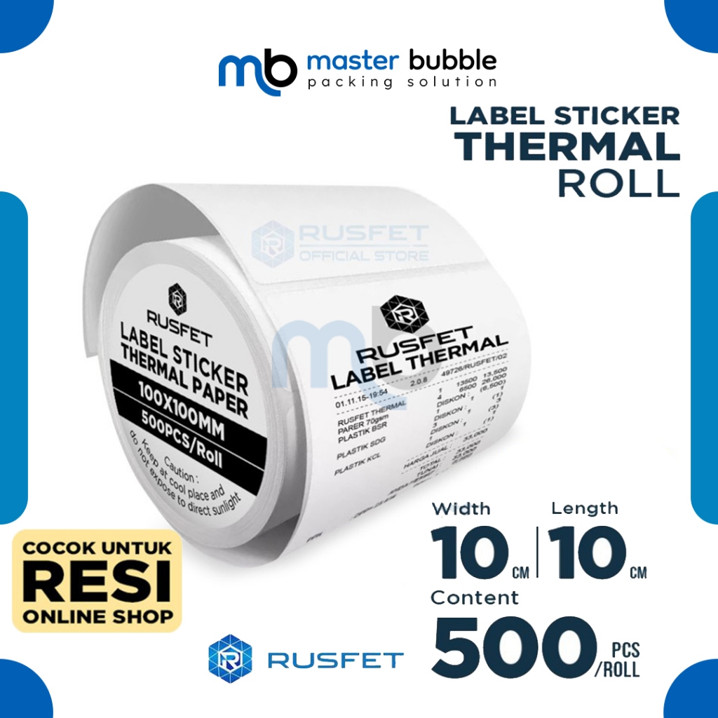 Jual Kertas Termal Label RUSFET Sticker Paper Thermal Printer Resi 10cm ...