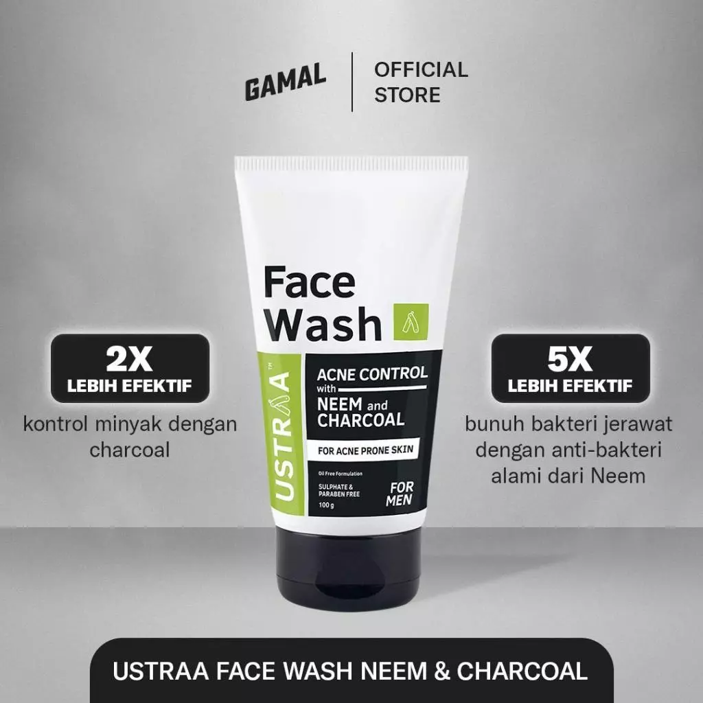 Ustraa Face Wash Neem & Charcoal 100gr - Facial Wajah Berjerawat dan Berminyak