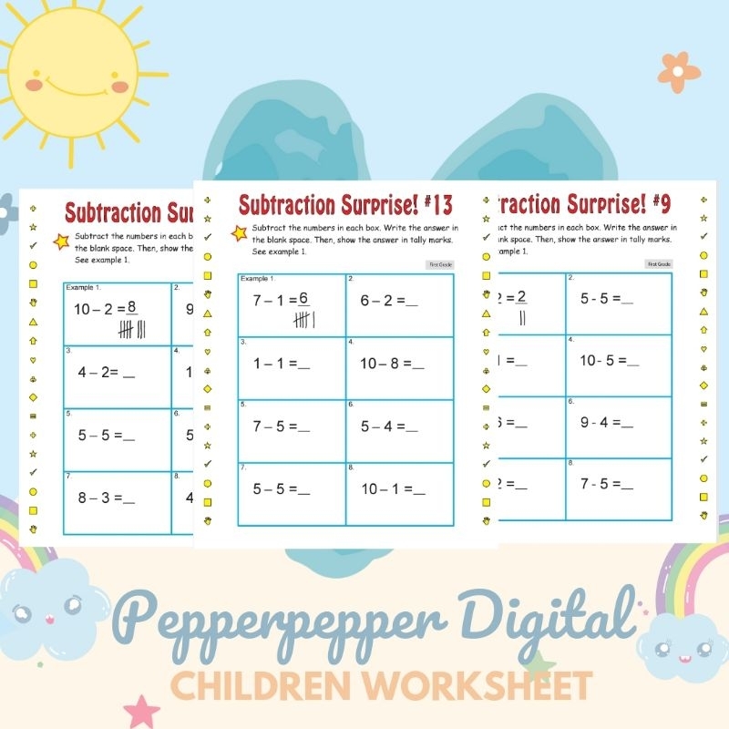 Jual Printable Worksheet Anak - 1st Grade Subtraction Surprise (30 ...