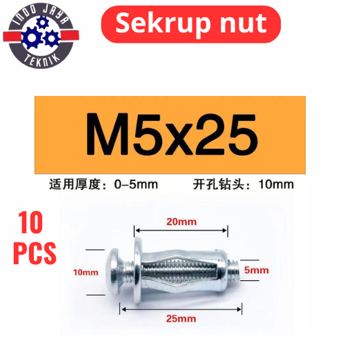 Jual 10pcs M5x25 Sekrup Jack Nuts Baut Jack Nut Rivet Jack Nut Rivet ...