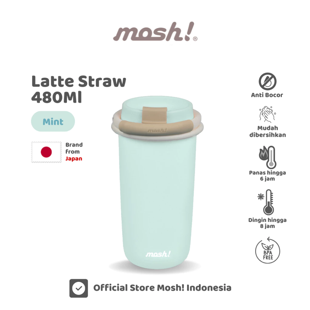 Mosh Straw Latte Tumbler - Botol Minum Stainless Steel 480ML - Mint