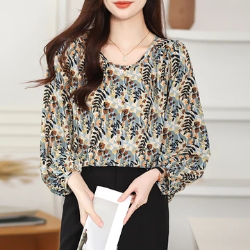 High Quality Fabric Red Blue Loose Sleeved Shirt Blouses For Women Fashion Korean Blus Longgar