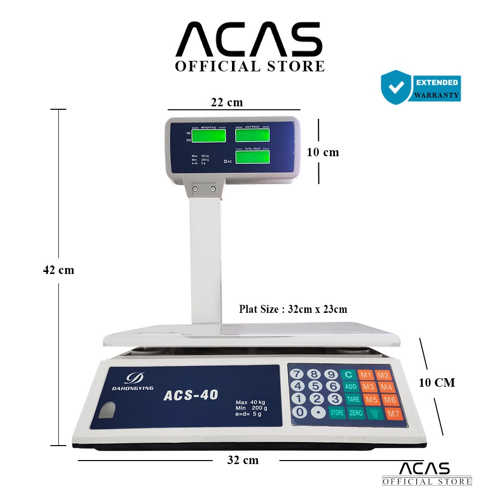 Jual ACAS 769D 40Kg / 200Gr Timbangan Duduk Tiang Digital Double ...