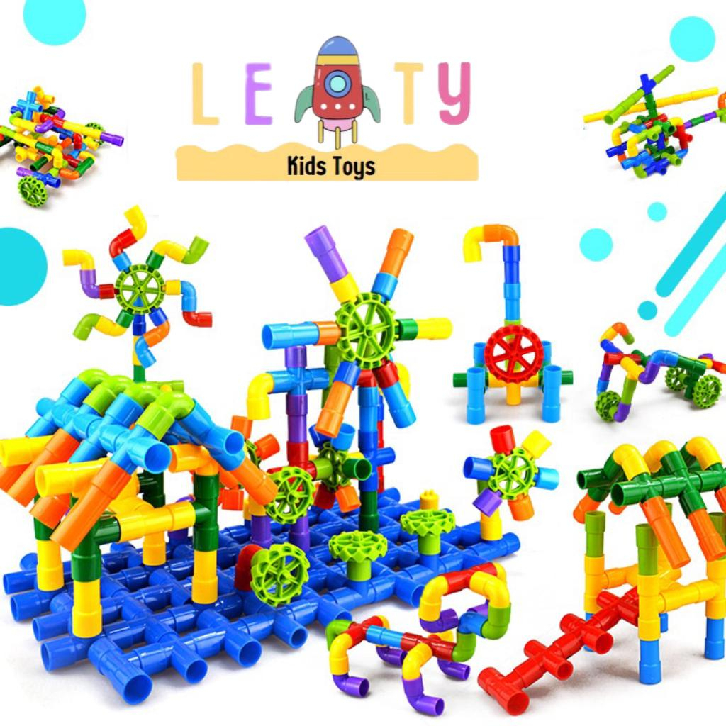 Jual Mainan Puzzle Edukasi Balok Pipa Susun Roda Kado Anak Block 50 Pcs ...