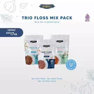 Grandville Abon Sapi, Ayam & Ikan Crunchy Halal Trio Mix Pack - Aman untuk anak usia MPASI