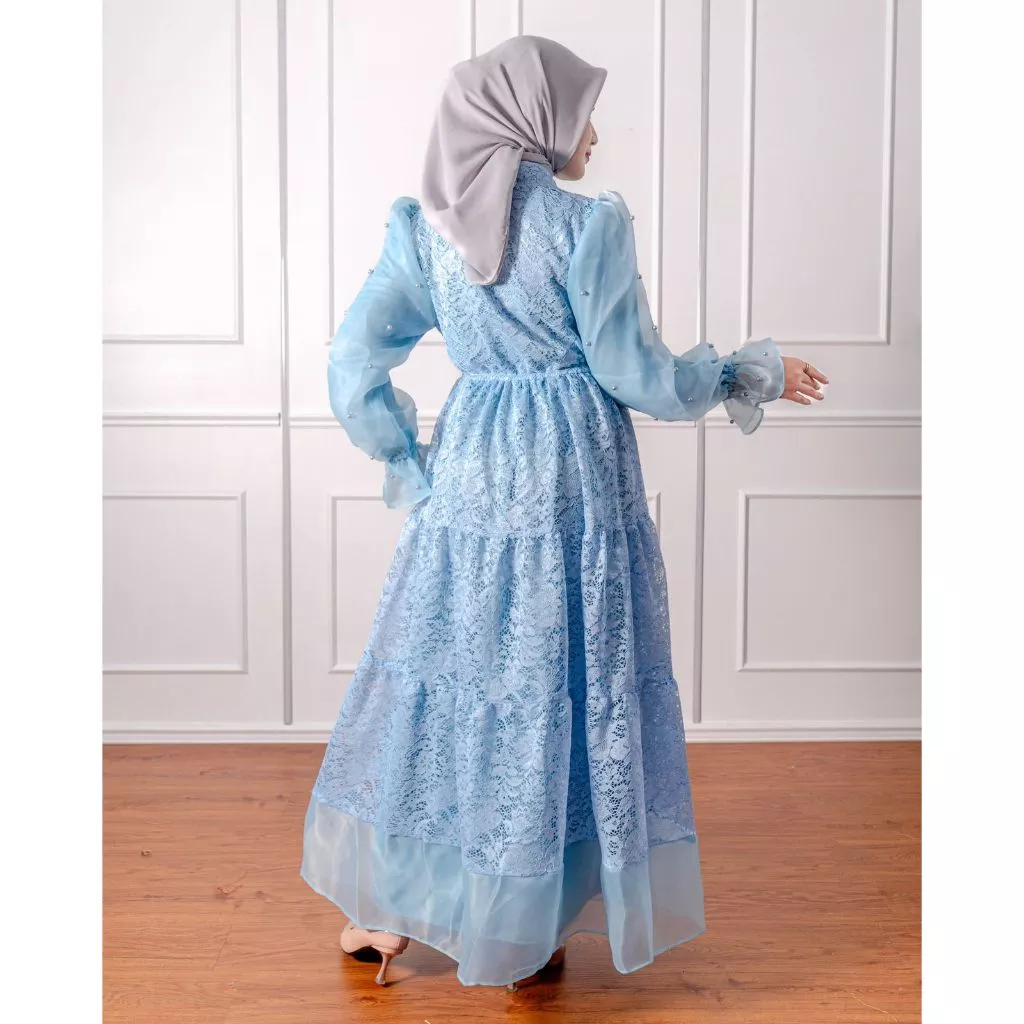 Gamis Moana Brukat Mix Organza Mutiara detail desain elegan
