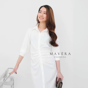 MAVERA Jasmine Pleated Dress Cotton Silk Bodycon Midi Dress Mewah Elegan Lembut Nyaman Simple
