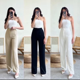 Cozie Pants Long Cullote Basic Rib Knit Celana Kulot Wanita Highwaist Rib Knit Premium