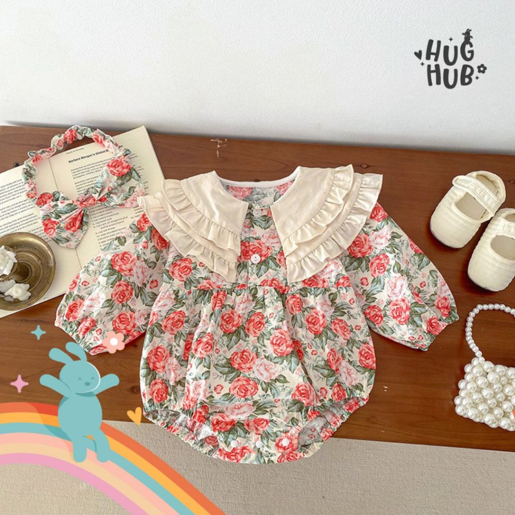 Jual Hughub - Baju Romper lengan panjang premium set bando bayi ...