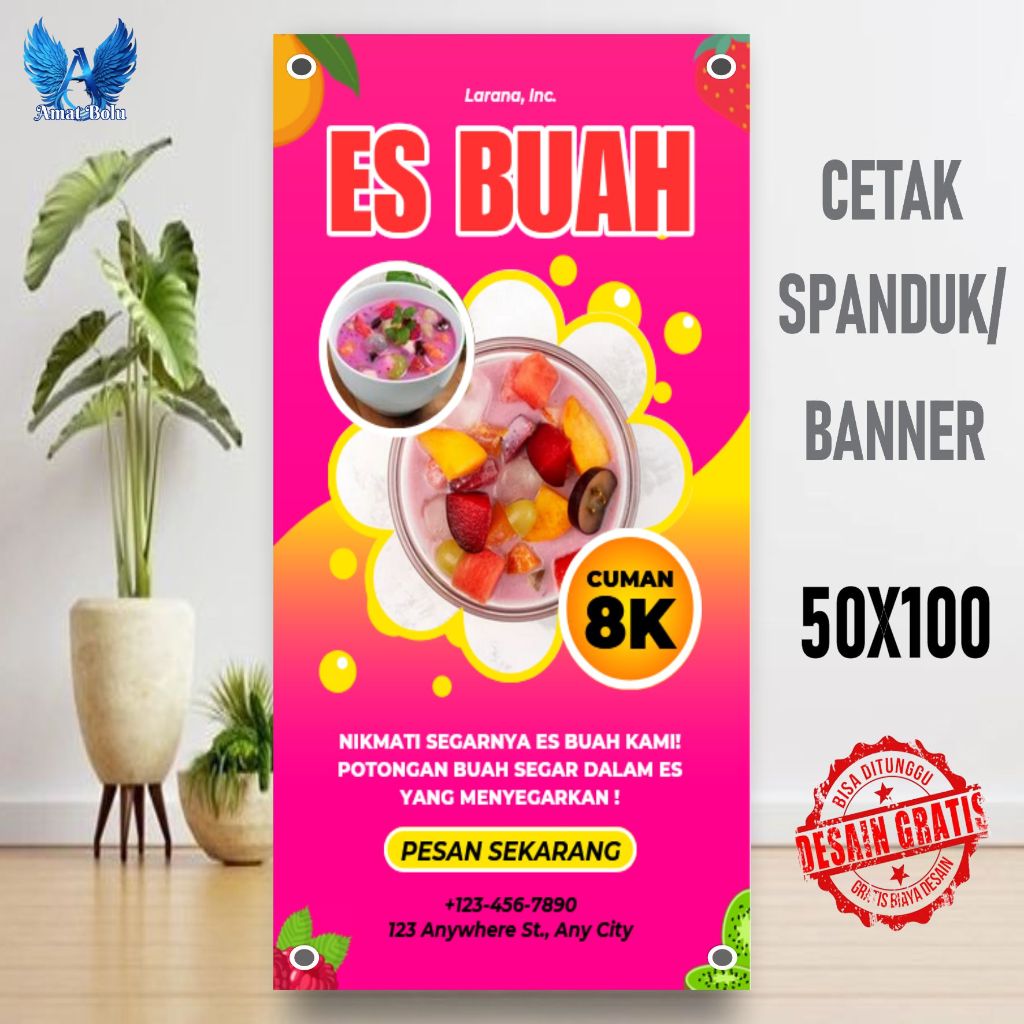 Jual Spanduk Banner ES BUAH PINK Costom Desain | Shopee Indonesia
