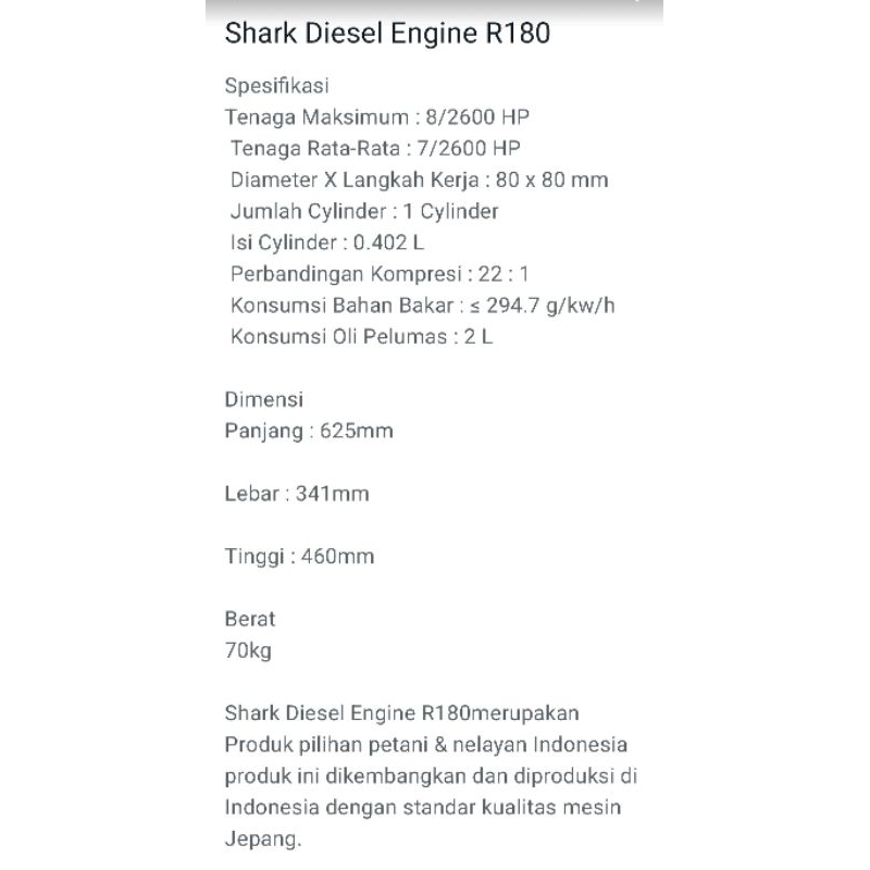 Jual Mesin diesel Shark R180 8 pk 8 hp | Shopee Indonesia