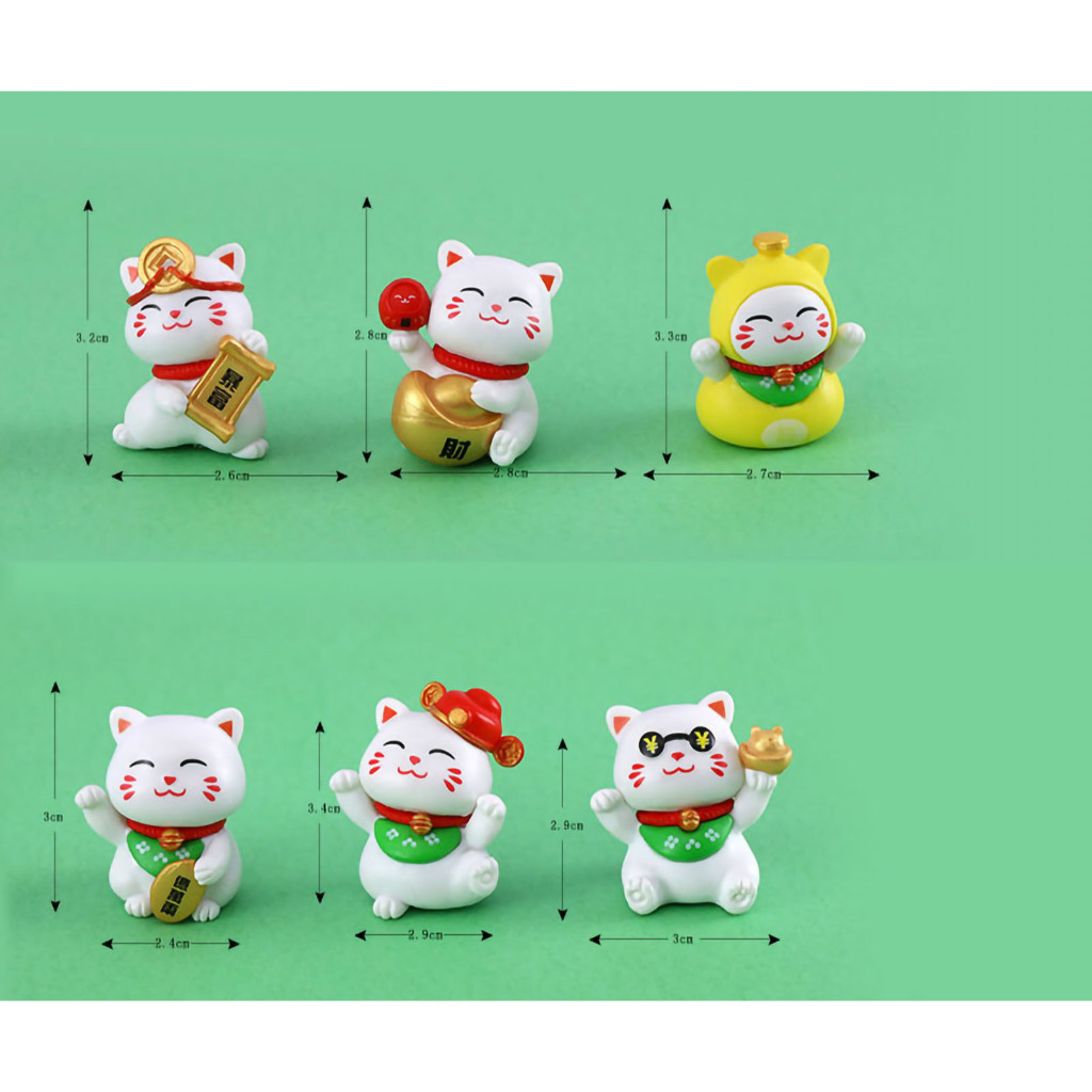 Jual Miniatur Maneki Neko Cute Lucky Cat Kucing Figure 1set (isi 6 pcs ...